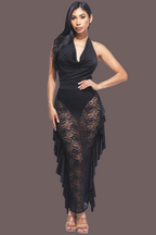 Cowl Halter Ruffled Skirt Set