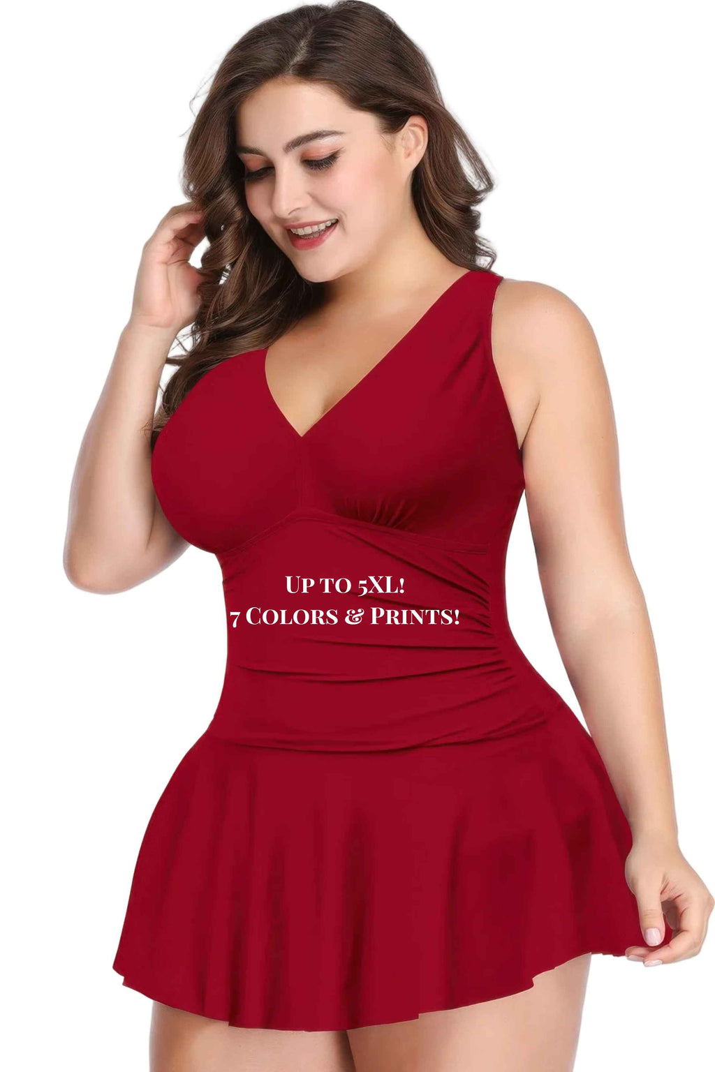 Plus Size Solid Ruffle V Neck Fit Swimsuits