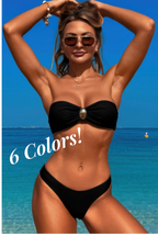 Solid Color Metal Decor Strapless Bikini Swimsuit